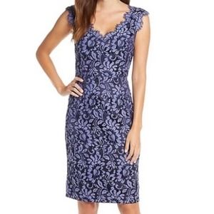 Eliza J Purple Periwinkle Blue Floral Sheath Dress Knee Length Sz 8